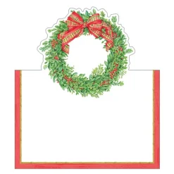 Caspari Place Cards|Boxwood and Berries Wreath Place Cards Die Cut Package 8 In