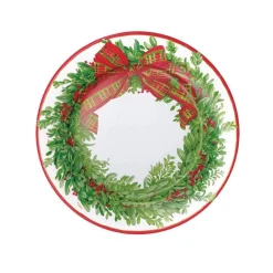 Caspari Christmas Plates|Paper Salad And Dessert Plates|Boxwood and Berries Wreath Paper Salad & Dessert Plates - 8 Per Package