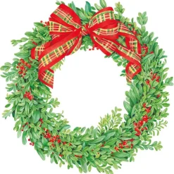 Caspari Christmas Placemats & Coasters|Placemats|Boxwood and Berries Wreath Die-Cut Placemat - 4 Per Package