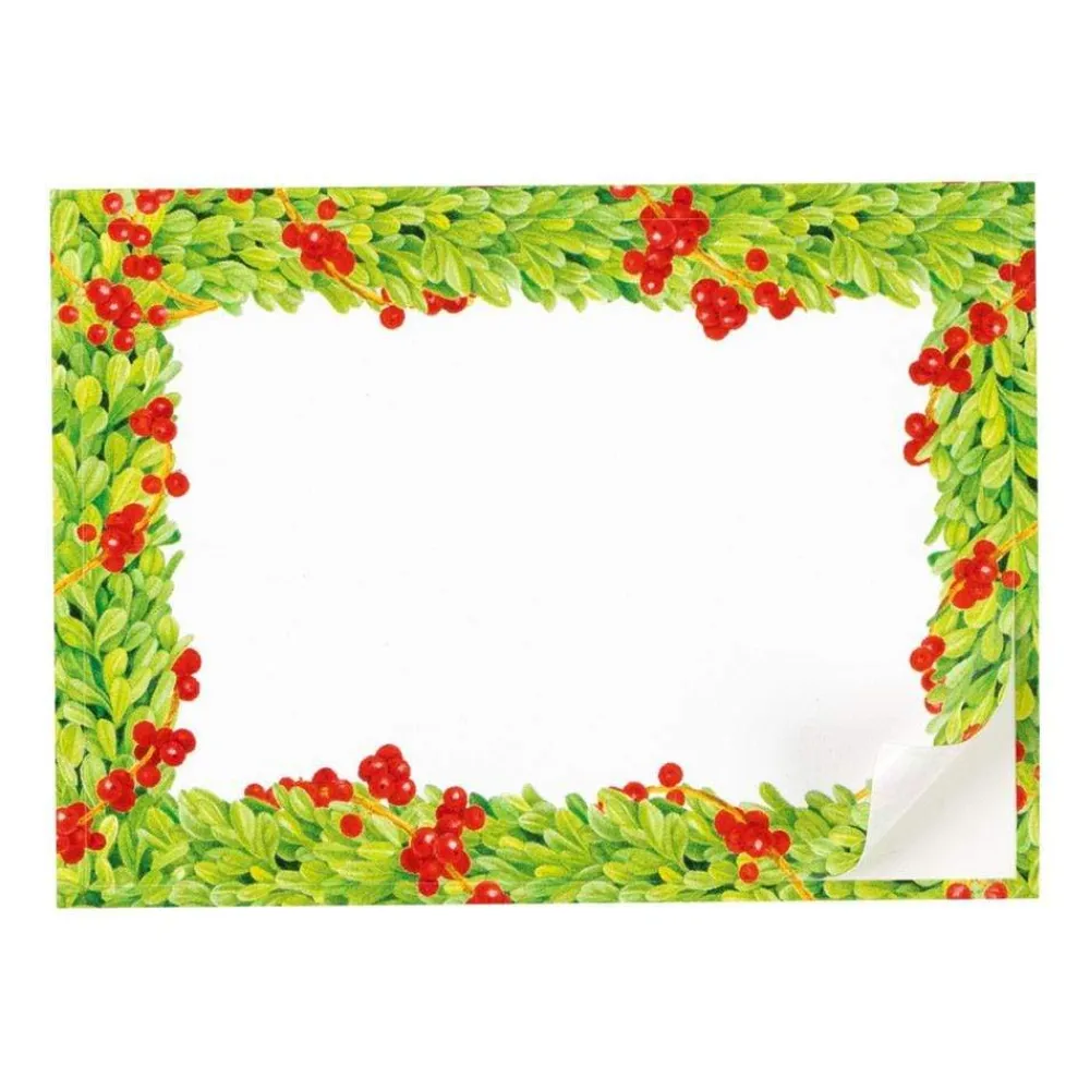 Caspari Christmas Gift Tags & Labels|Gift Tags & Enclosure Cards|Boxwood with Berries Self-Adhesive Labels - 12 Per Package