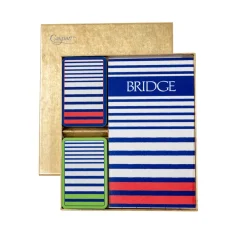 Caspari Mother'S Day|Bridge|Breton Stripe Bridge Gift Sets - 2 Playing Card Decks & 2 Score Pads