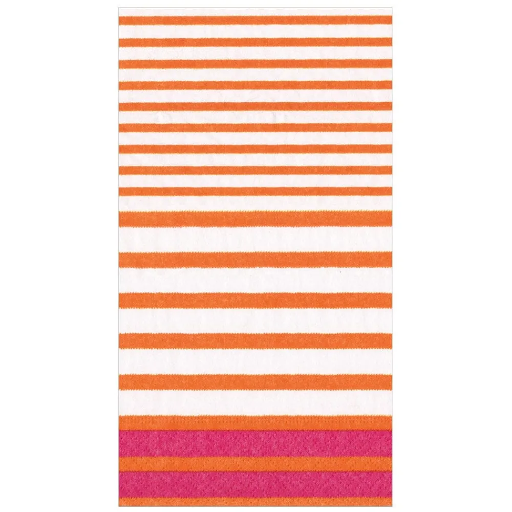Caspari Paper Guest Towels|Breton Stripe Guest Towel Napkins in Coral & Fuchsia - 15 Per Package