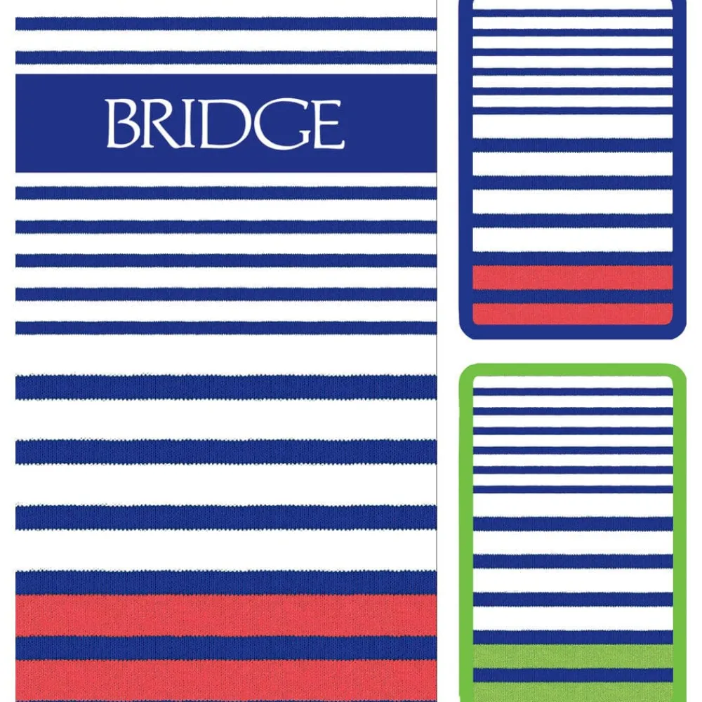 Caspari Bridge|Breton Stripe Large Type BridgeGift Sets - 2 Playing Card Decks & 2 Score Pads
