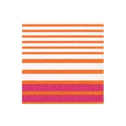 Caspari Paper Cocktail Napkins|Breton Stripe Paper Cocktail Napkins in Coral & Fuchsia - 20 per Package