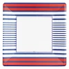 Caspari Memorial Day|Paper Dinner Plates|Breton Stripe Square Dinner Plates in Blue - 8 Per Package