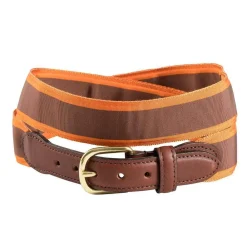 Barrons-Hunter Tailgates|Brown & Orange Grosgrain Belt with Brown Leather