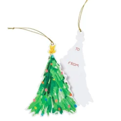 Caspari Christmas Gift Tags & Labels|Gift Tags & Enclosure Cards|Brushstroke Trees Decorative Die-Cut Gift Tag - 4 Per Package