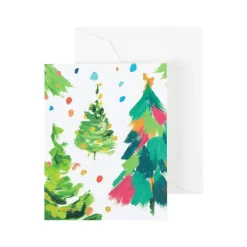 Caspari Christmas Gift Tags & Labels|Gift Tags & Enclosure Cards|Brushstroke Trees Gift Enclosure Cards - 4 Mini Cards & 4 Envelopes