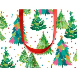 Caspari Christmas Gift & Bottle Bags|Gift & Bottle Bags|Brushstroke Trees Small Gift Bag - 1 Each