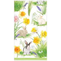 Caspari Easter|Paper Guest Towels|Bunnies and Daffodils Paper Guest Towel Napkins - 15 Per Package