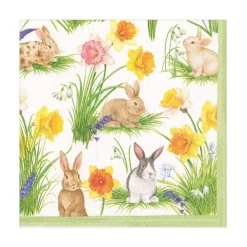 Caspari Easter|Paper Luncheon Napkins|Bunnies and Daffodils Paper Luncheon Napkins - 20 Per Package