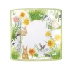 Caspari Easter|Paper Salad And Dessert Plates|Bunnies and Daffodils Square Paper Salad & Dessert Plates - 8 Per Package