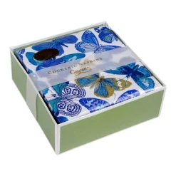 Caspari Boxed Cocktail Napkins|Butterflies Boxed Cocktail Napkins in Blue - 40 Per Box