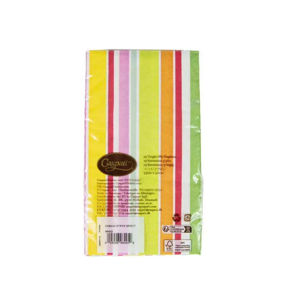 Caspari Paper Guest Towels|Cabana Stripe Bright Guest Towel Napkins - 15 Per Package