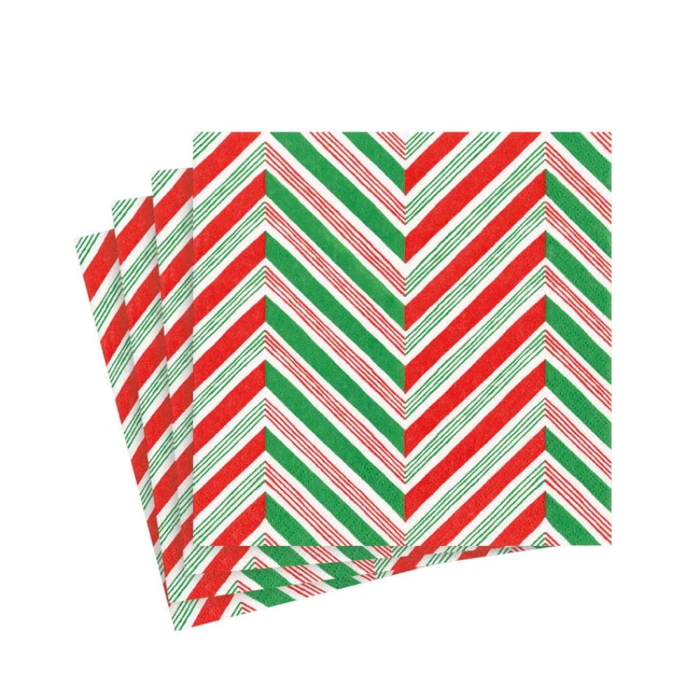 Caspari Christmas Napkins|Paper Cocktail Napkins|Candy Cane Stripes Paper Cocktail Napkins - 20 Per Package