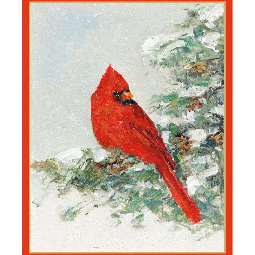 Caspari Christmas And Holiday Cards|Boxed Holiday Cards|Cardinal And Evergreen Petite Boxed Christmas Cards - includes 15 cards & envelopes