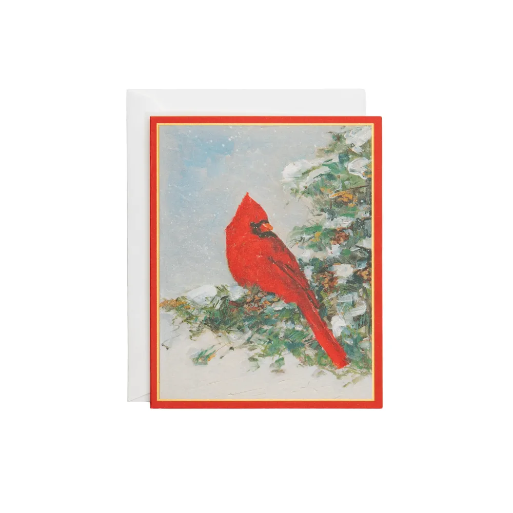 Caspari Christmas And Holiday Cards|Boxed Holiday Cards|Cardinal And Evergreen Petite Boxed Christmas Cards - includes 15 cards & envelopes