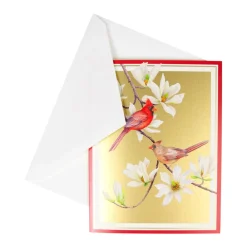 Caspari Christmas And Holiday Cards|Boxed Holiday Cards|Cardinals And Magnolia Classic Boxed Christmas Cards - includes 15 cards & envelopes