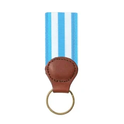 Barrons-Hunter Father'S Day|Carolina Blue & White Key Ring with Leather Trim