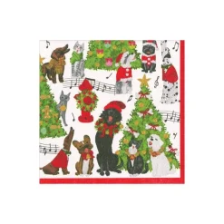 Caspari Christmas Napkins|Boxed Cocktail Napkins|Caroling Pets Boxed Paper Cocktail Napkins - 40 Per Box