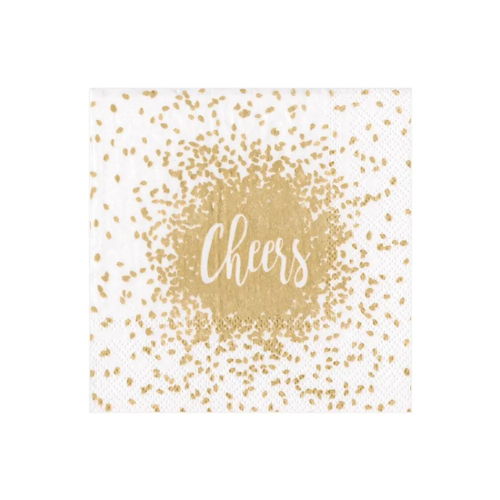 Caspari Christmas Napkins|Cocktail Party|Cheers Cocktail Napkins & Gold Lacquer Holder Gift Set