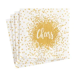 Caspari Christmas Napkins|Cocktail Party|Cheers Paper Cocktail Napkins in Gold - 20 Per Package
