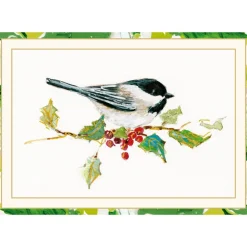 Caspari Christmas And Holiday Cards|Boxed Holiday Cards|Chickadee And Holly Branch Small Boxed Christmas Cards - includes 15 cards & envelopes