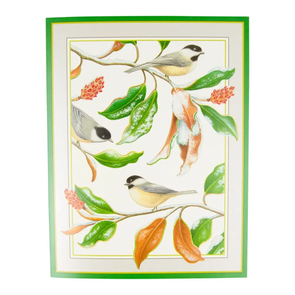 Caspari Christmas And Holiday Cards|Boxed Holiday Cards|Chickadee And Magnolia Large Boxed Christmas Cards - includes 15 cards & envelopes