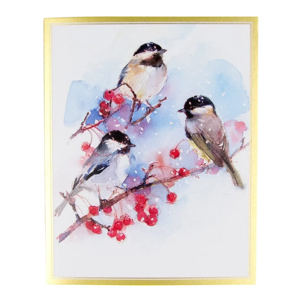 Caspari Christmas And Holiday Cards|Boxed Holiday Cards|Chickadees And Berry Branches A-Size Boxed Christmas Cards - 15 Cards And Envelopes