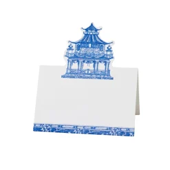 Caspari Place Cards|Chinoiserie Toile Pagoda Place Cards in Blue- 8 Per Package