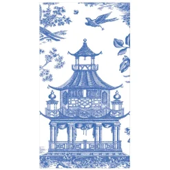 Caspari Paper Guest Towels|Chinoiserie Toile Pagoda Guest Towel Napkins in Blue - 15 Per Package