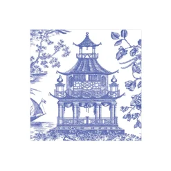 Caspari Boxed Cocktail Napkins|Chinoiserie Toile Pagoda Boxed Cocktail Napkins in Blue - 40 Per Box