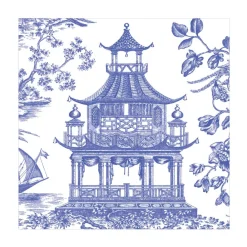 Caspari Paper Luncheon Napkins|Chinoiserie Toile Pagoda Luncheon Napkins in Blue- 20 Per Package