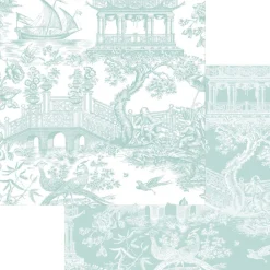 Caspari Bridal Shower|Wrapping Paper|Chinoiserie Toile Reversible Gift Wrapping Paper in Robin's Egg - 30" x 8' Roll