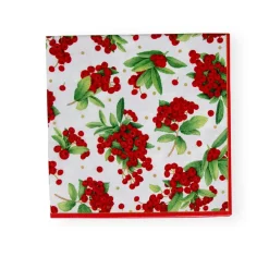 Caspari Christmas Napkins|Paper Dinner Napkins|Christmas Berry Paper Dinner Napkins in Red - 20 Per Package