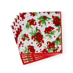 Caspari Christmas Napkins|Paper Dinner Napkins|Christmas Berry Paper Dinner Napkins in Red - 20 Per Package