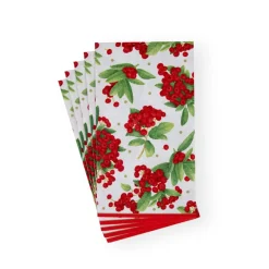 Caspari Christmas Napkins|Paper Guest Towels|Christmas Berry Paper Guest Towel Napkins in Red - 15 Per Package