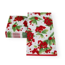 Caspari Christmas Napkins|Paper Guest Towels|Christmas Berry Paper Guest Towel Napkins in Red - 15 Per Package