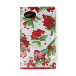 Caspari Christmas Napkins|Paper Guest Towels|Christmas Berry Paper Guest Towel Napkins in Red - 15 Per Package