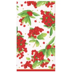 Caspari Christmas Napkins|Paper Guest Towels|Christmas Berry Paper Guest Towel Napkins in Red - 15 Per Package