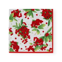 Caspari Christmas Napkins|Paper Luncheon Napkins|Christmas Berry Paper Luncheon Napkins in Red - 20 Per Package