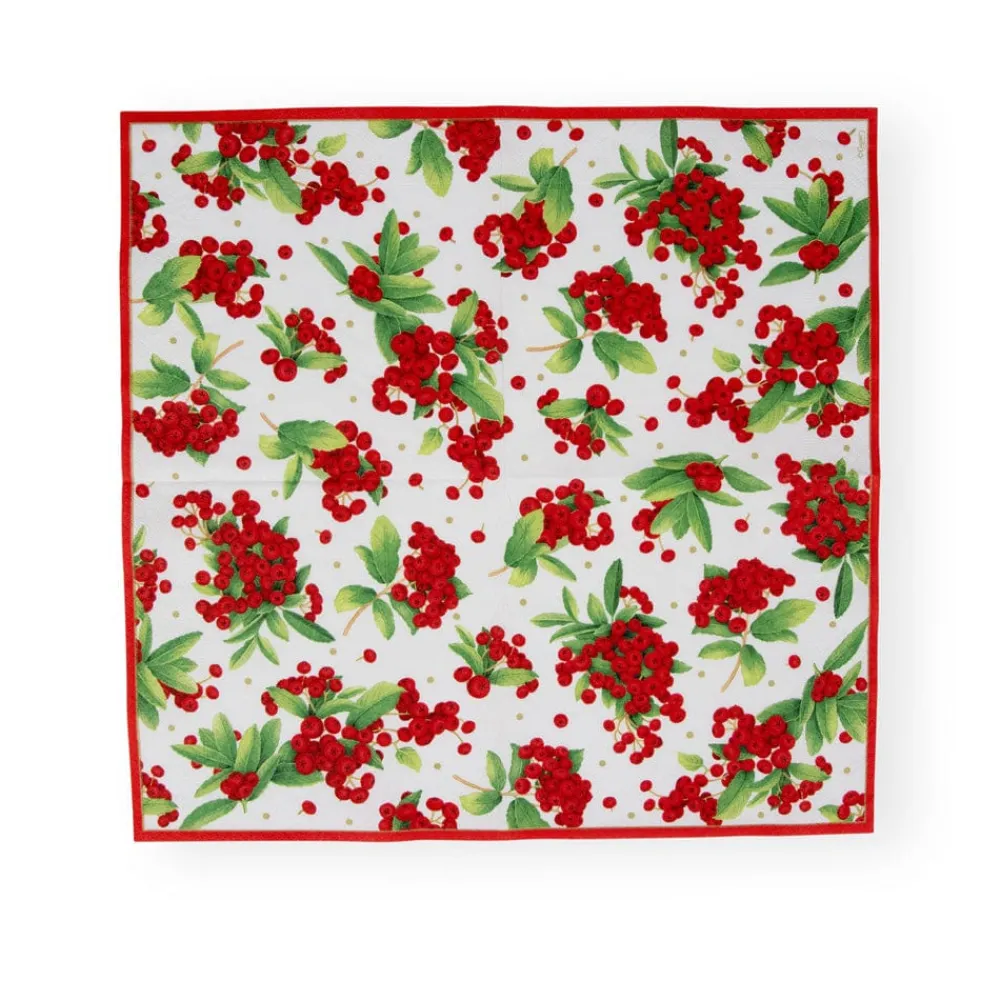 Caspari Christmas Napkins|Paper Luncheon Napkins|Christmas Berry Paper Luncheon Napkins in Red - 20 Per Package
