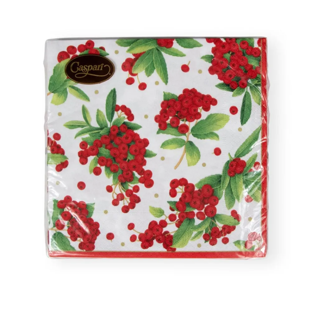 Caspari Christmas Napkins|Paper Luncheon Napkins|Christmas Berry Paper Luncheon Napkins in Red - 20 Per Package