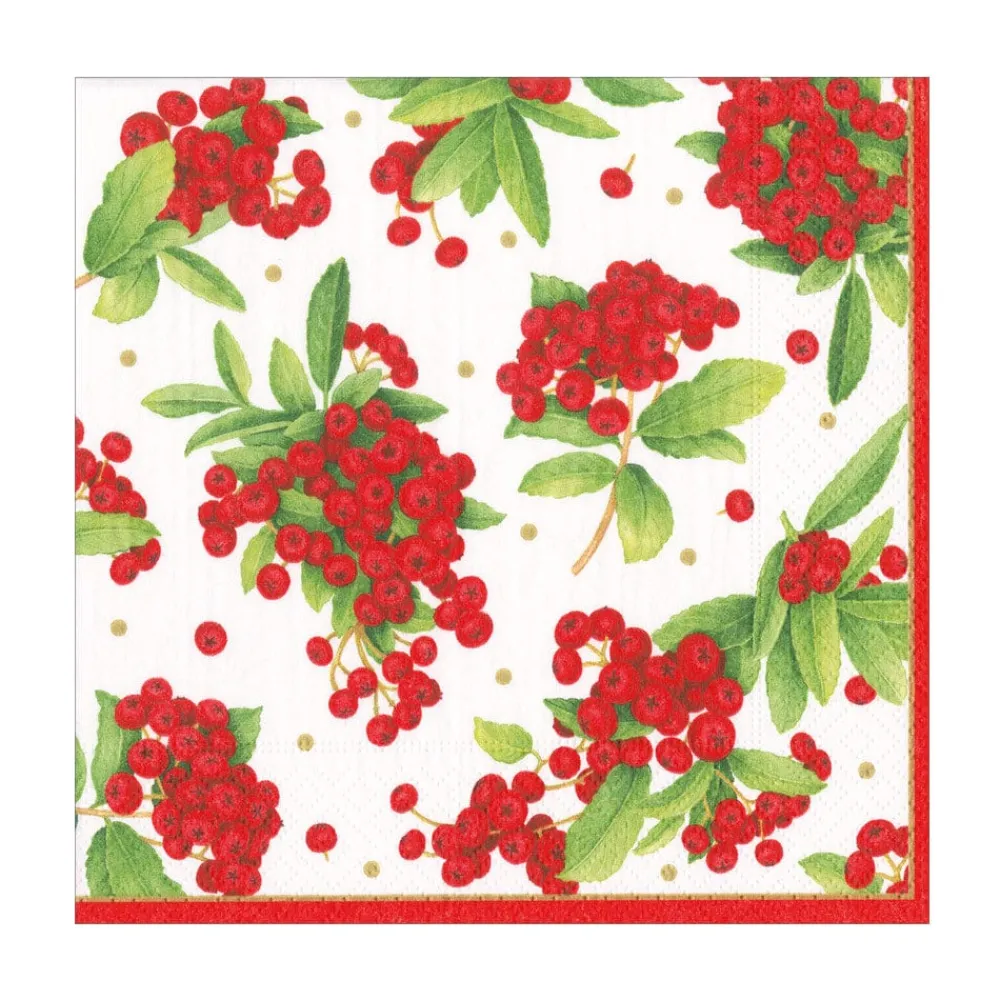 Caspari Christmas Napkins|Paper Luncheon Napkins|Christmas Berry Paper Luncheon Napkins in Red - 20 Per Package