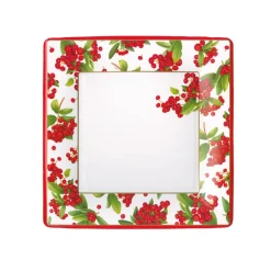 Caspari Christmas Plates|Paper Salad And Dessert Plates|Christmas Berry Square Paper Salad & Dessert Plates in Red - 8 Per Package