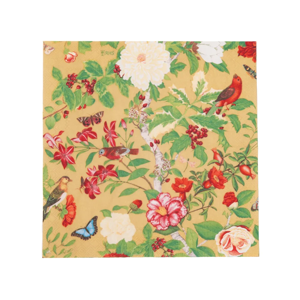 Caspari Paper Cocktail Napkins|Christmas Chinoiserie Gold Cocktail Napkins - includes 12 Cocktail Napkins