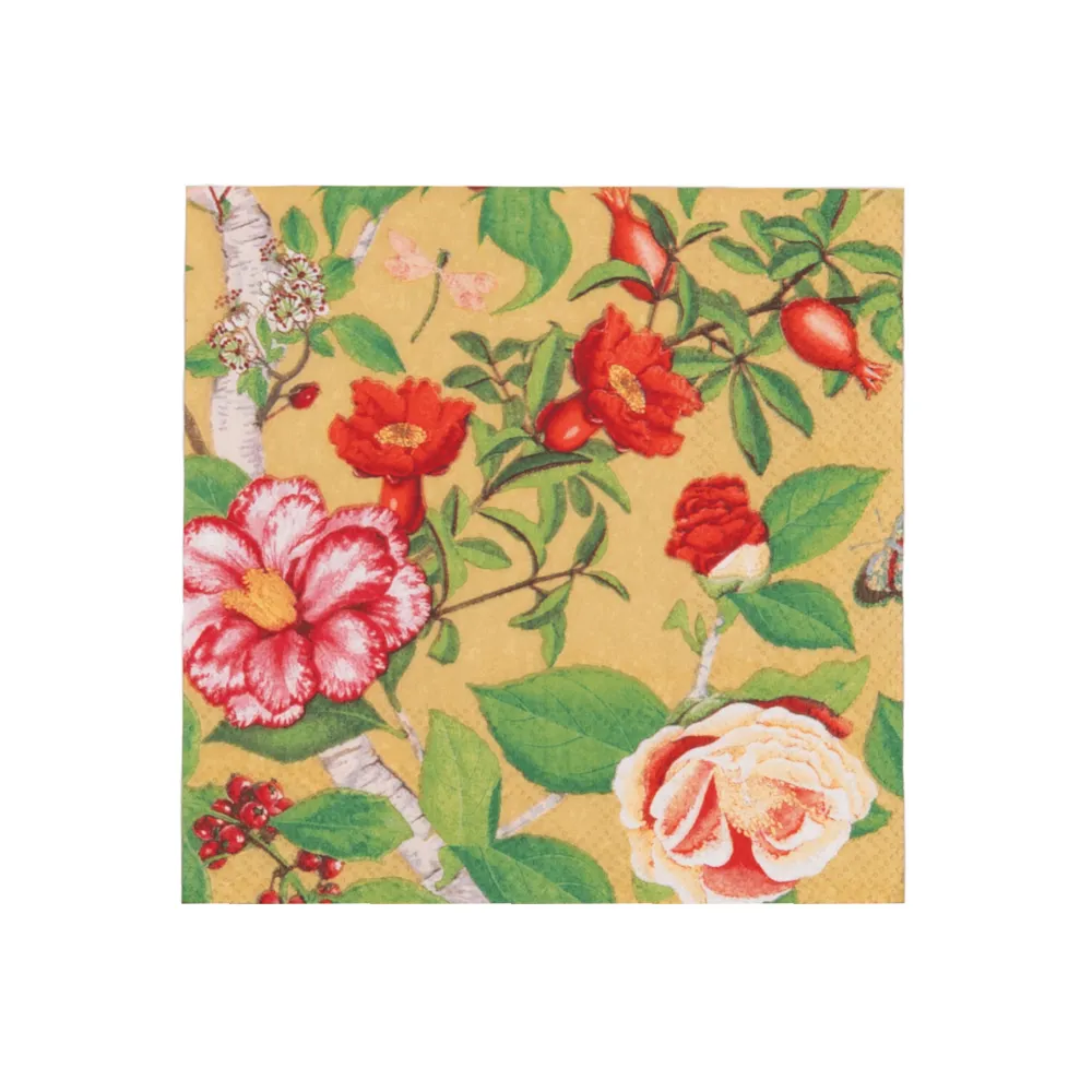 Caspari Paper Cocktail Napkins|Christmas Chinoiserie Gold Cocktail Napkins - includes 12 Cocktail Napkins