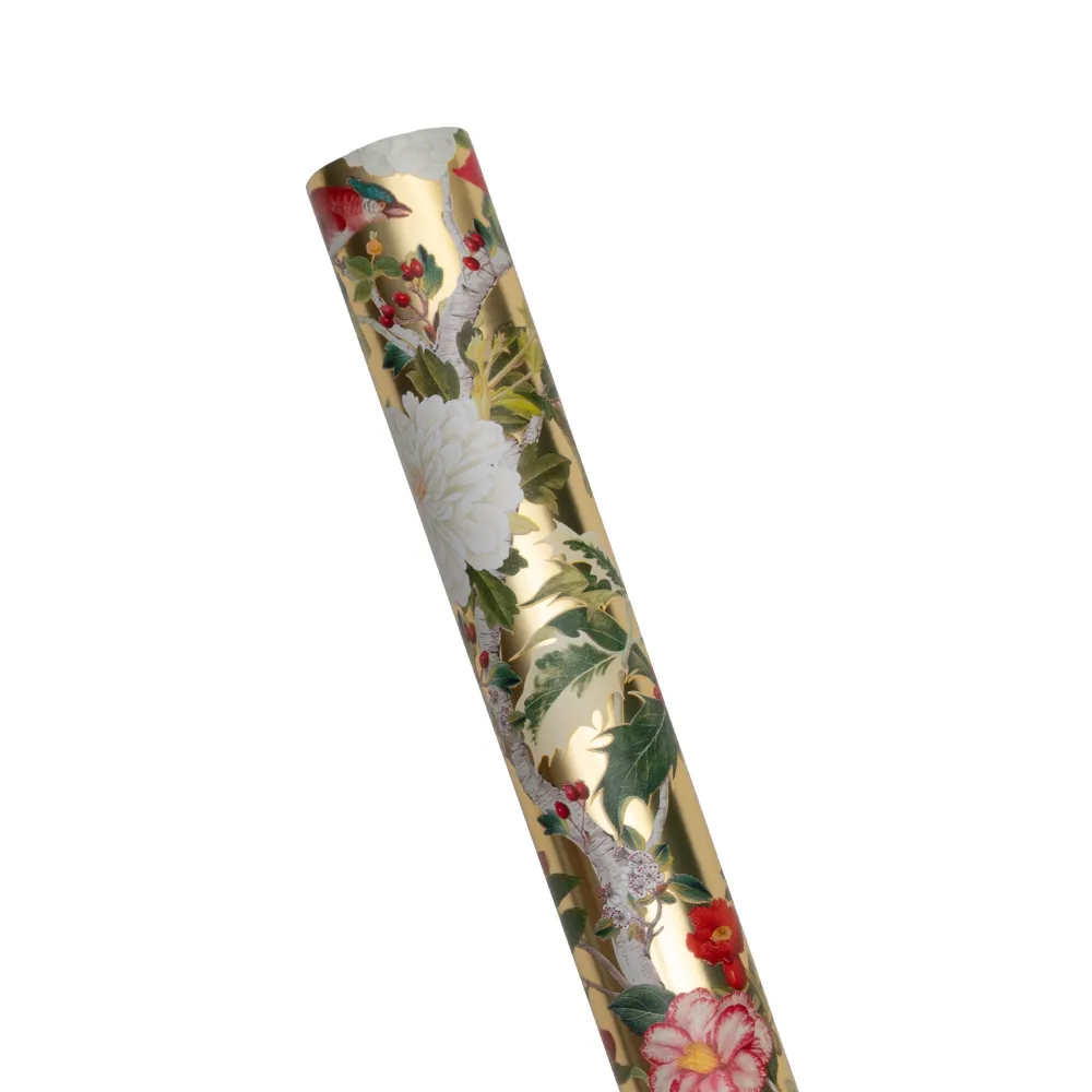 Caspari Christmas Wrapping Paper|Christmas Chinoiserie Gold Foil Roll Wrap - includes 1 Roll