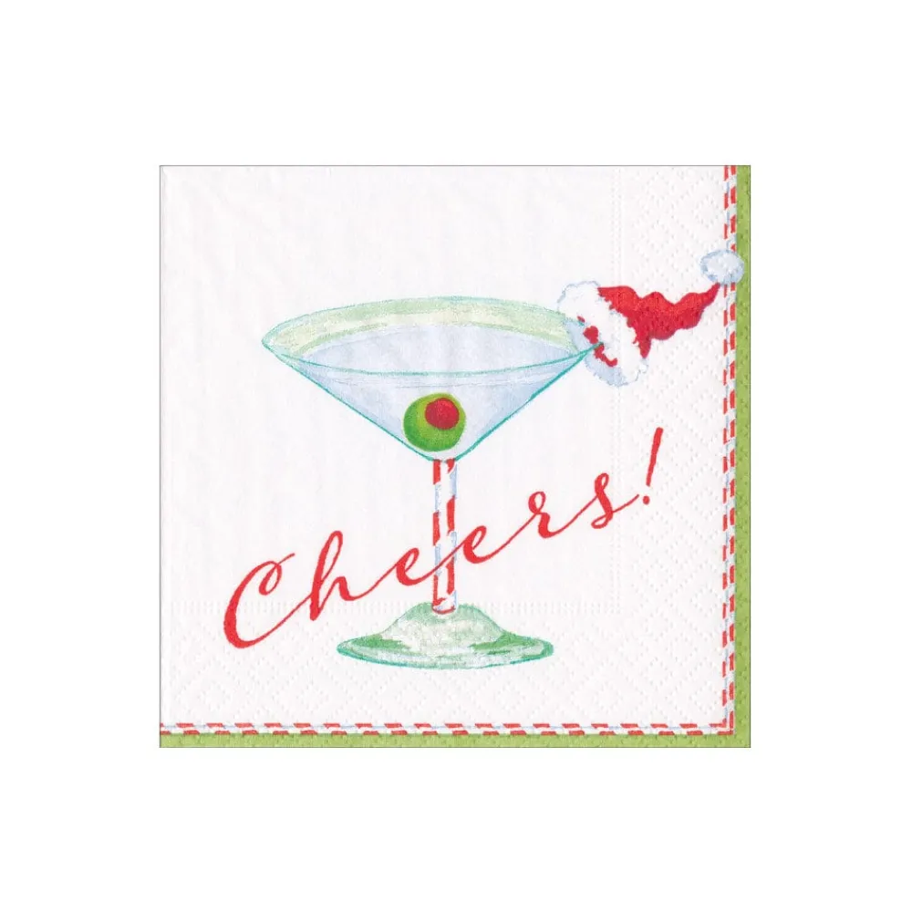 Caspari Christmas Napkins|Paper Cocktail Napkins|Christmas Cocktail Cheers! Paper Cocktail Napkins - 20 Per Package