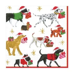 Caspari Christmas Napkins|Paper Luncheon Napkins|Christmas Delivery Paper Luncheon Napkins in White - 20 Per Package